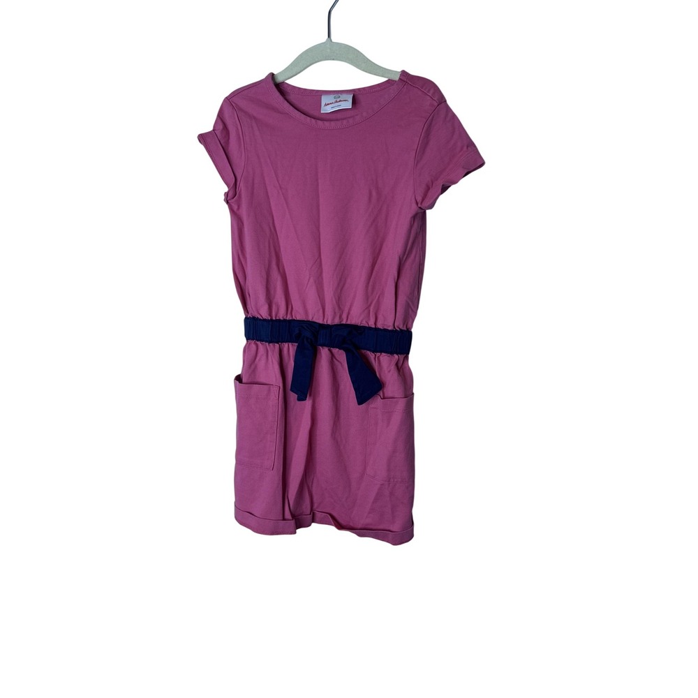 Hanna Andersson Dress Girls 5 Pink Short Sleeve T-Shirt Belted Pockets Knit
